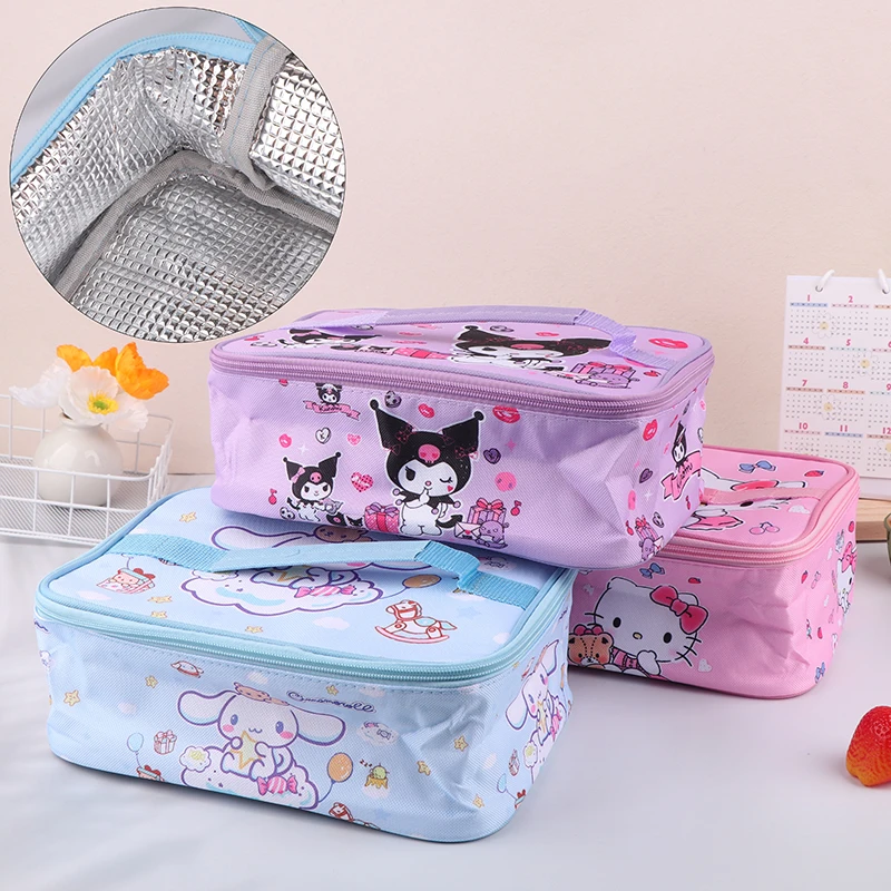 1PC Large Capacity Tote Food Bag Cute Sanrio Kuromi Lunch Bag Cartoon My Melody Cinnmoroll Travel Thermal Breakfast Box