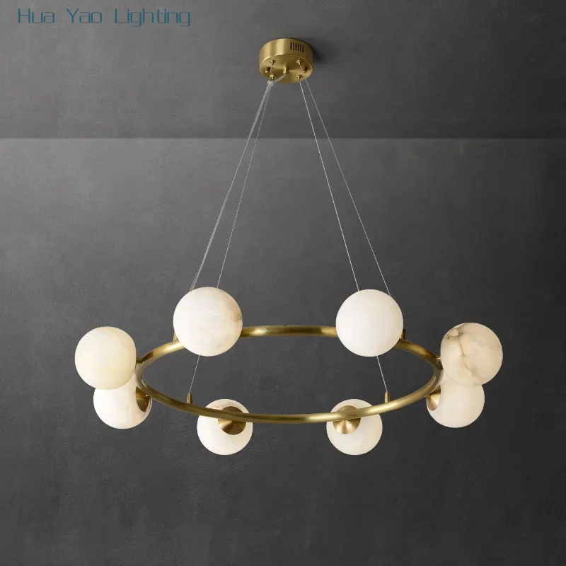 

All Copper Natural Marble Pendant Light Luxury New Chinese Style Living Room Lighting Balcony Dining Room Bedroom Creative Light