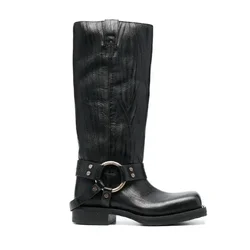 2024Women's New Thick Heel Knee Long Boots Western Style Denim Mid Sleeve Boots Square Head Casual 44 Large Knight Boots