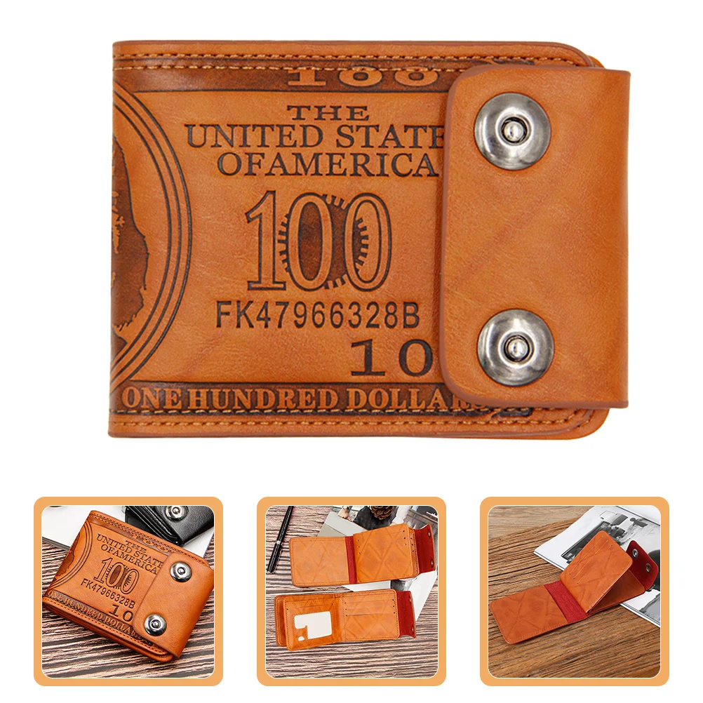 محفظة رجالية متعددة الوظائف ثنائية الطي، محفظة صغيرة عتيقة بزر مزدوج للإغلاق، محفظة آمنة للرجال، طراز كاجوال محمول #4