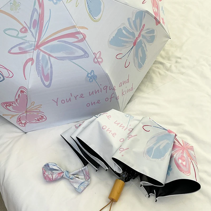 

Зонт с узором бабочки для защиты от дождя и солнца, устойчивый к ультрафиолетовому излучению, автоматический солнцезащитный козырек, компактный и портативный солнцезащитный козырек