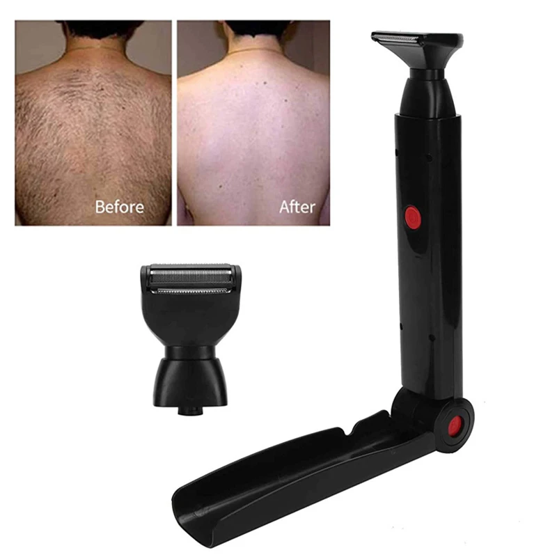 Men Shaving 180 Degrees Electric Back Hair Shaver Foldable Back Battery Manual Hair Shaver Long Handle Hair Remover Tool