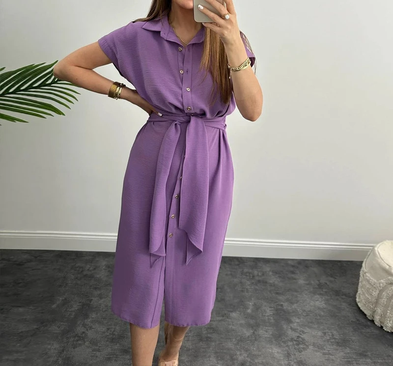 

Mini Dress Women Streetwear with Waist Cinching and Slimming Straps Dresses 2024 Summer New Style Elegant Female's Shirt Skirt