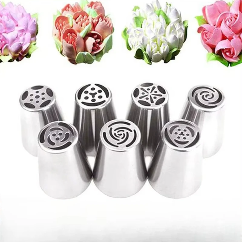 

Russian Cupcake Stainless Steel Tulip Rose Flower Icing Piping Pastry Tips Cake Decorating Tools Nozzles Coupler Cream