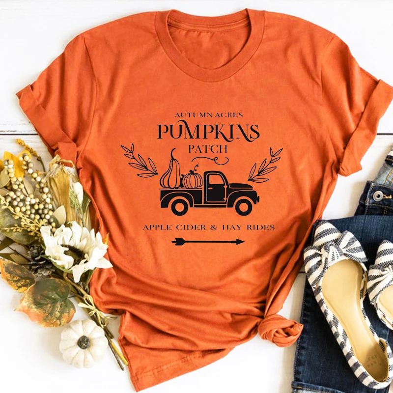 

Pumpkins Patch Shirt Thanksgiving Tee November Shirts Retro Fall WomenTop Pumpkin Truck Vintage Fall Clothes L