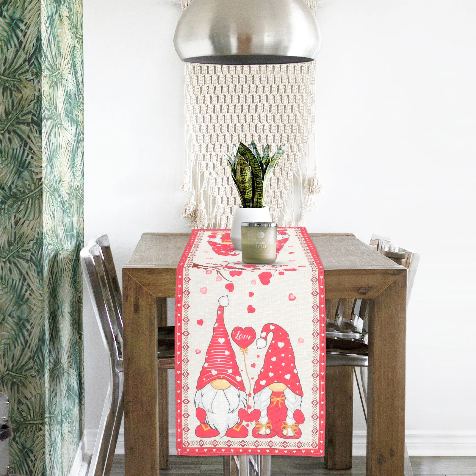 

Creative Gnome Waterproof Heart Valentine'S Day Party Decoration Dining Banquet Linen Cotton Long Decorative Runners Home Decor