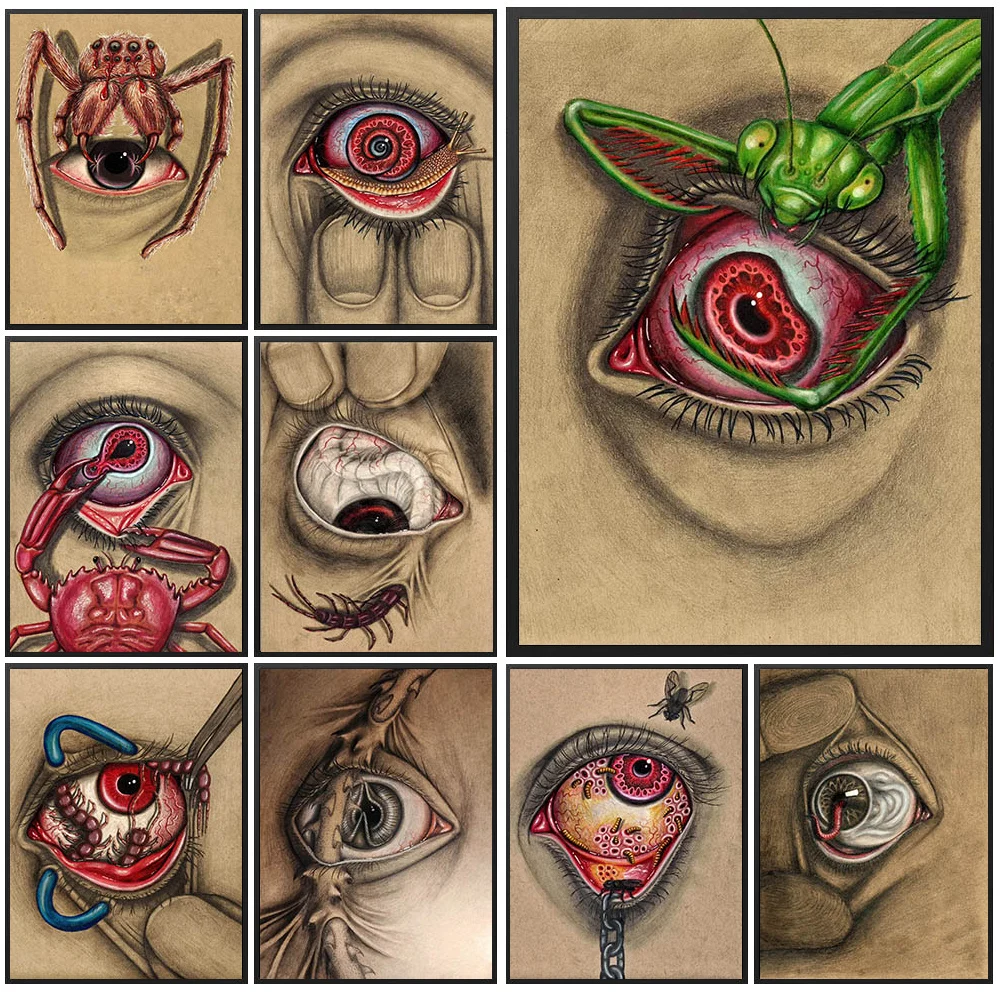 

Surreal Eye & Insect Canvas Painting,Weird Eye Art Poster Prints,Surreal Crab & Scorpion Eye Canvas Wall Art Decor Unframed