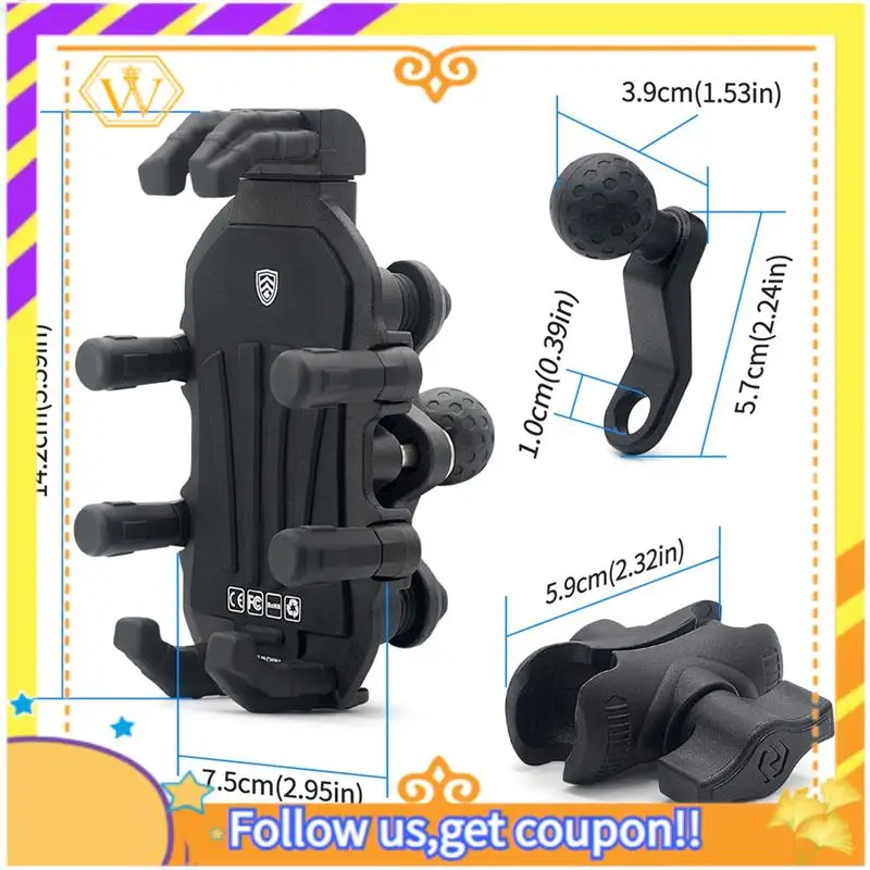Motorcycle Bike Phone Mount With Vibration Dampener For 4.7-7.1 Inch Phones, Universal Rearview Mirror Mount, Durable