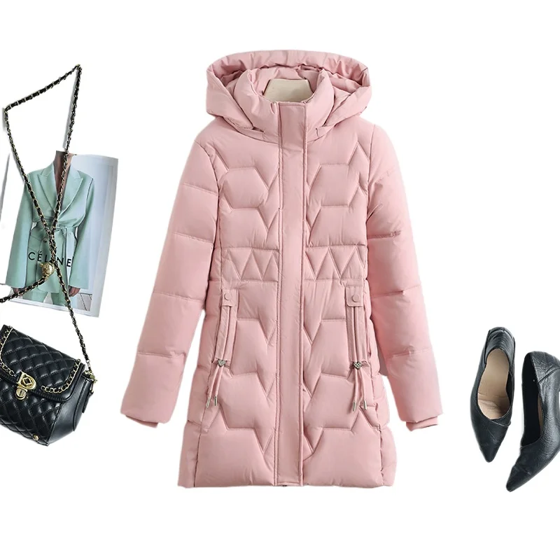 

Winter new cotton-padded coats women's medium and long slim-fitting thickened hooded with down parkas jacket