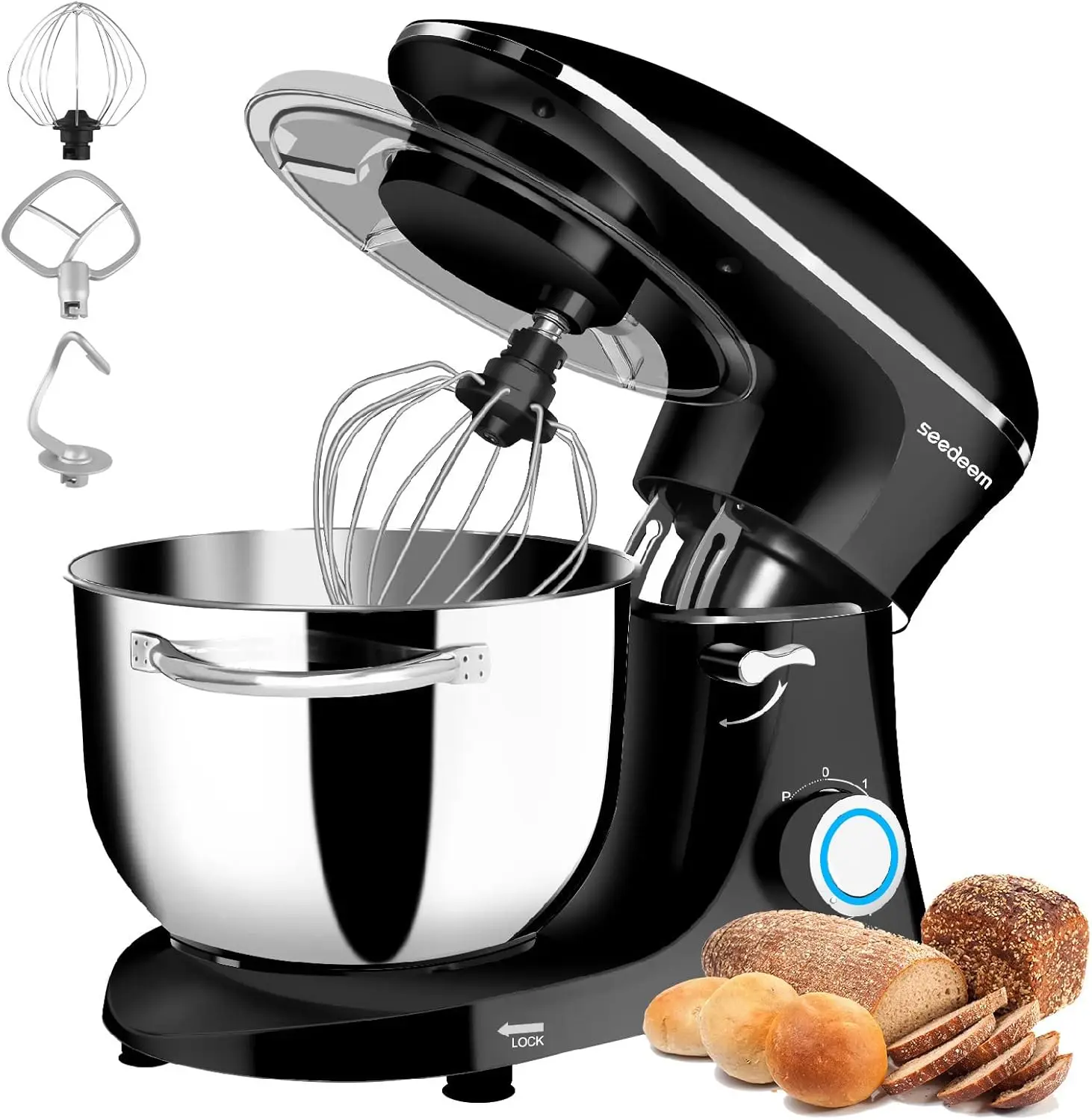 

Stand Mixer, 6Qt Electric Food Mixer, 660W 6-Speeds Tilt-Head Dough Mixers with Dishwasher-Safe Dough Hook, Wire Whip, Black