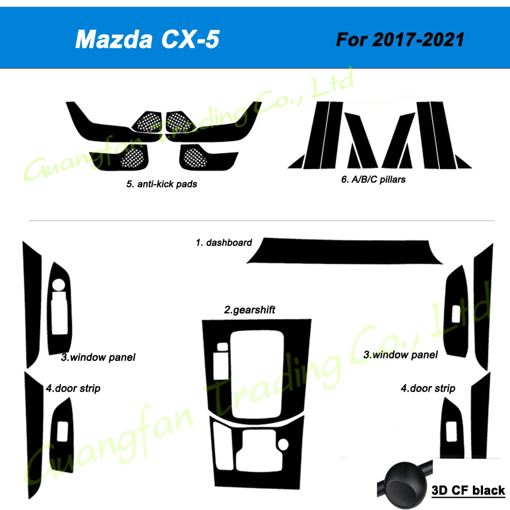 Maszda CX-5-2017用の成形ステッカー,室内装飾品,3D/5D,カーボンファイバー,カラーコンソール用,2021