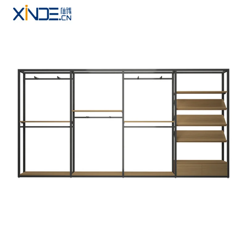 

на заказ. Двусторонняя стойка для супермаркета XINDE, железная и деревянная металлическая витрина и проволочные стеллажи, витрина для одежды