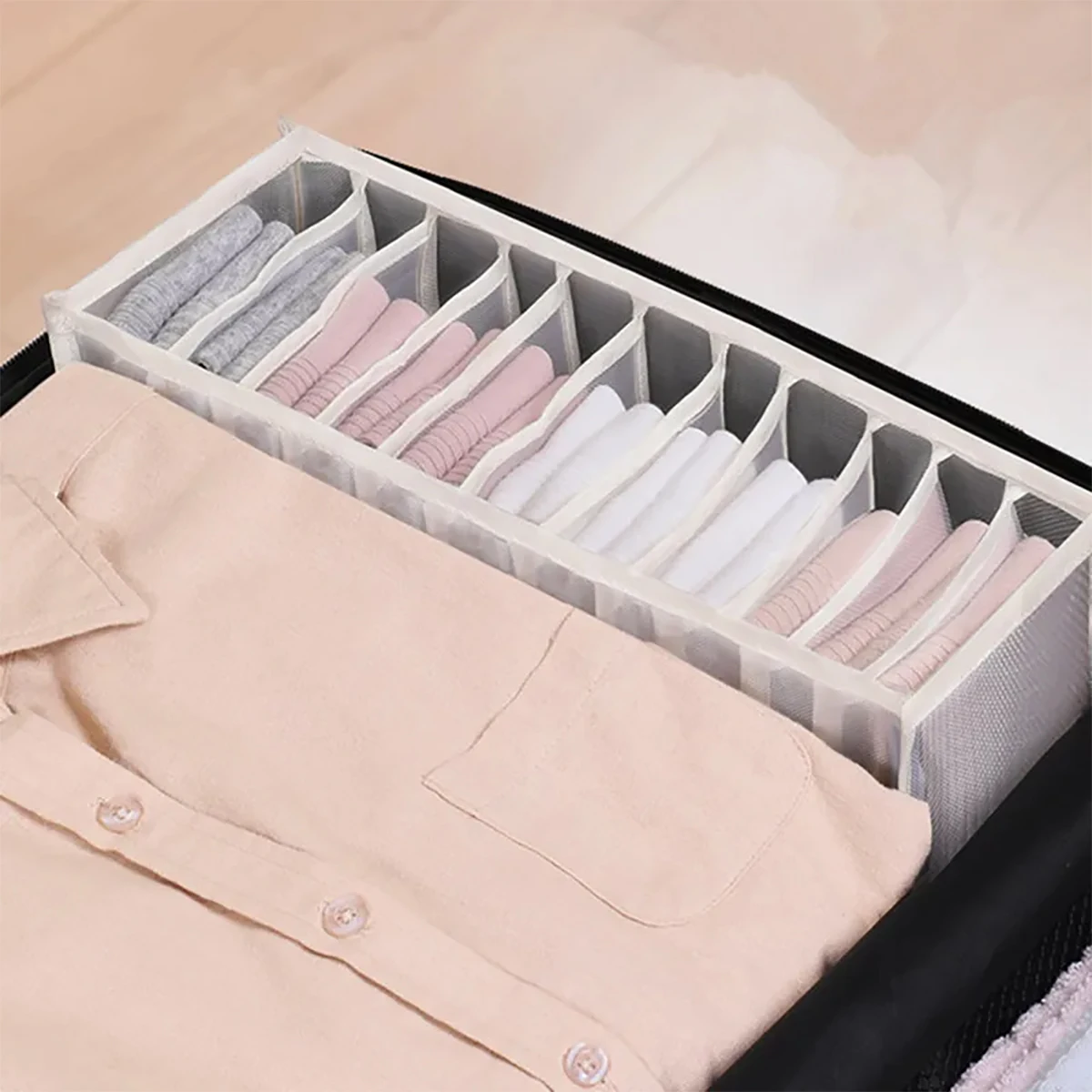 1pc- Underwear drawer storage box, foldable wardrobe storage box, drawer partition storage box, underwear, bra clothing storage