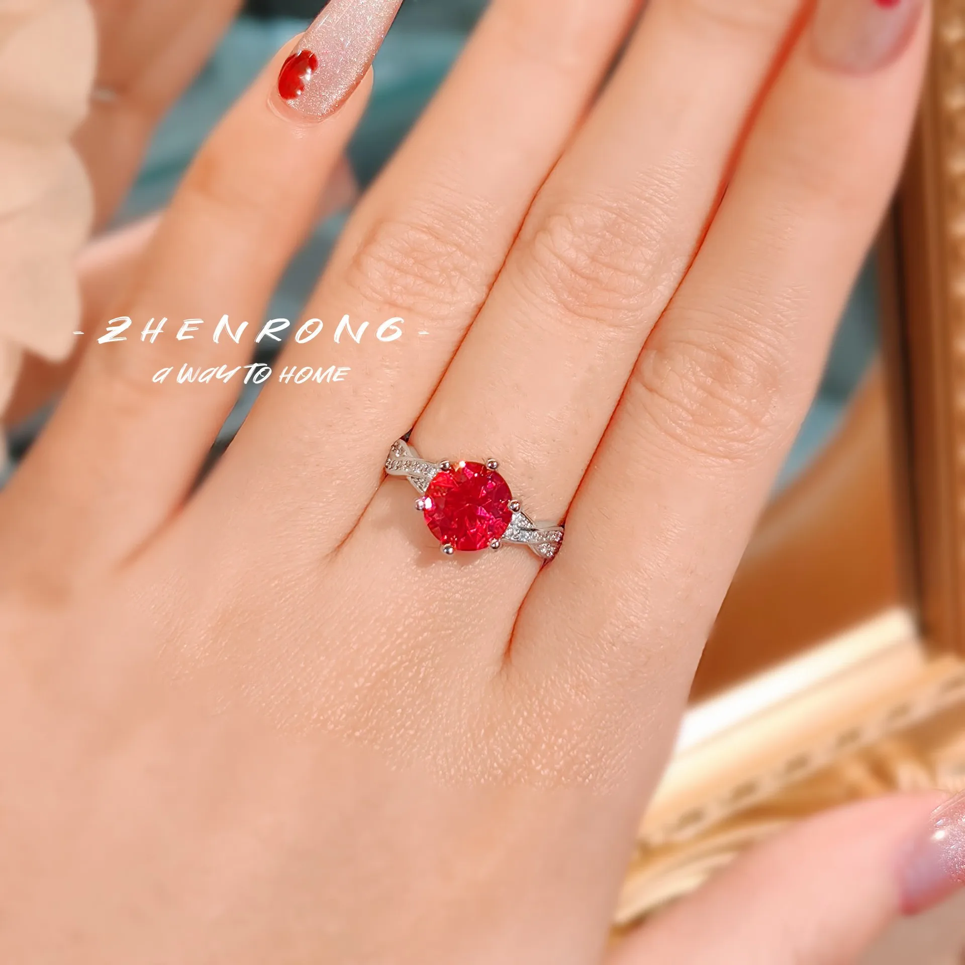 S925 Sterling Silber Ring 2 Karat Roter Korund Modischer Leichter Luxus Einfacher Vielseitiger Ring für Damen Dating Party Geschenk – Detail 4