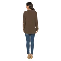 Folk Vintage Ethnic Embroidery Tunic Blouse Top Brown Long Sleeve Women  V Neck Loose Boho Retro Rayon Ladies 23xl Casual Shirt - Image 6
