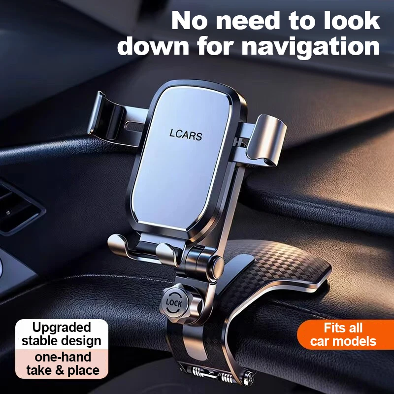 2026 New Model Alloy Car Phone Holder, One-Hand Operation with Automatic Locking, Dashboard Clip-On Design That Doesn'T Block the View, Universal Car Navigation Holder