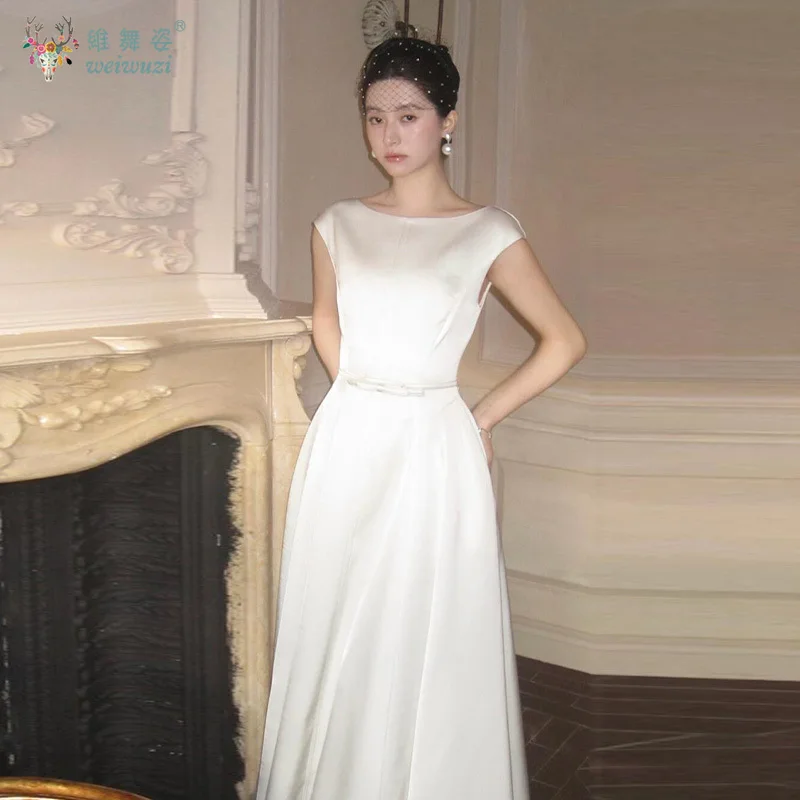 

Latest French Style Satin Bridal Engagement Light Wedding Dress with Waist Cinched A-line Birthday Party Quinceanera Dresses