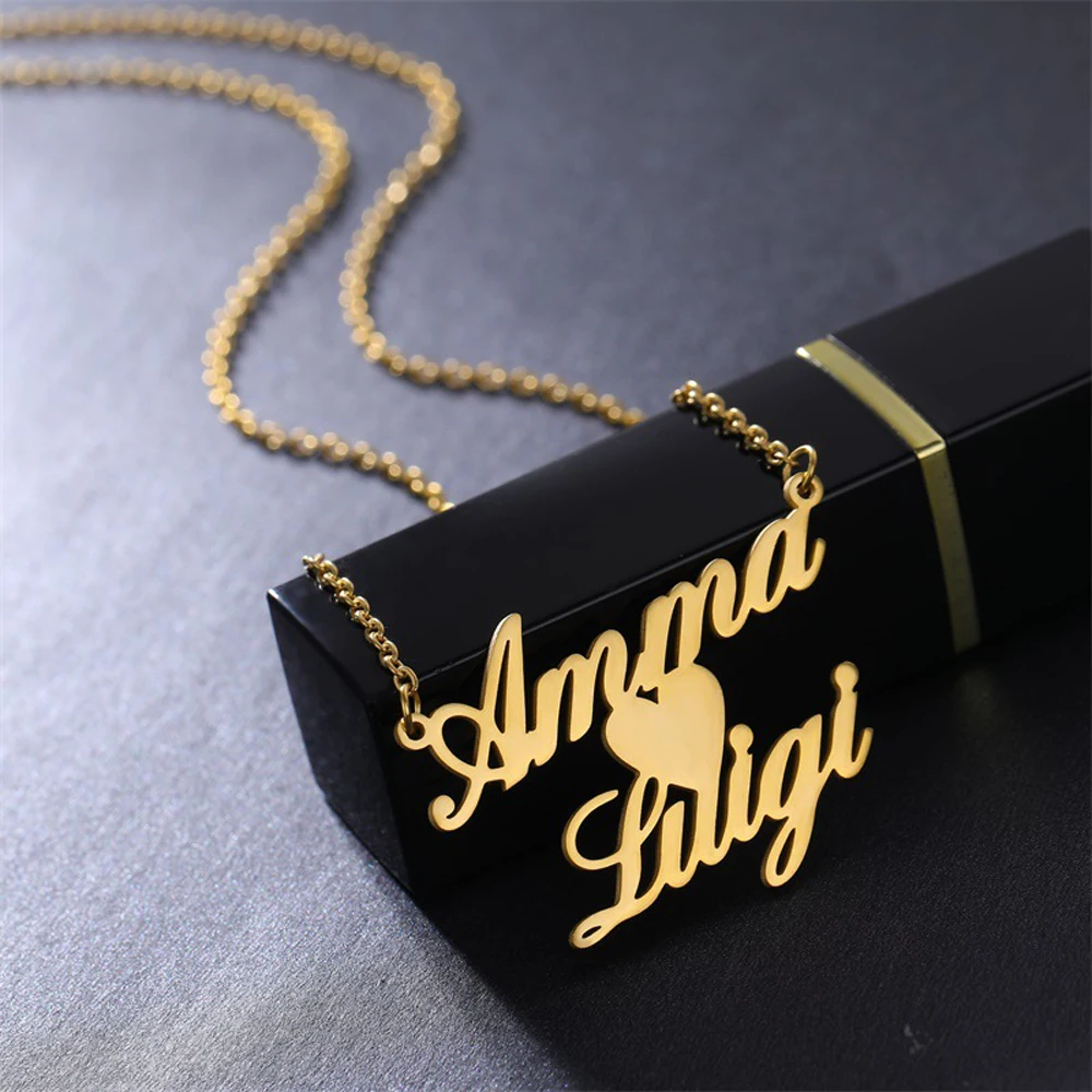 Customized Couple Double Name Pendant Necklace for Women Stainless Steel Jewelry Personalized Love Letter Valentine\'s Day Gifts