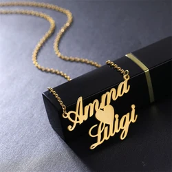 Customized Couple Double Name Pendant Necklace for Women Stainless Steel Jewelry Personalized Love Letter Valentine's Day Gifts