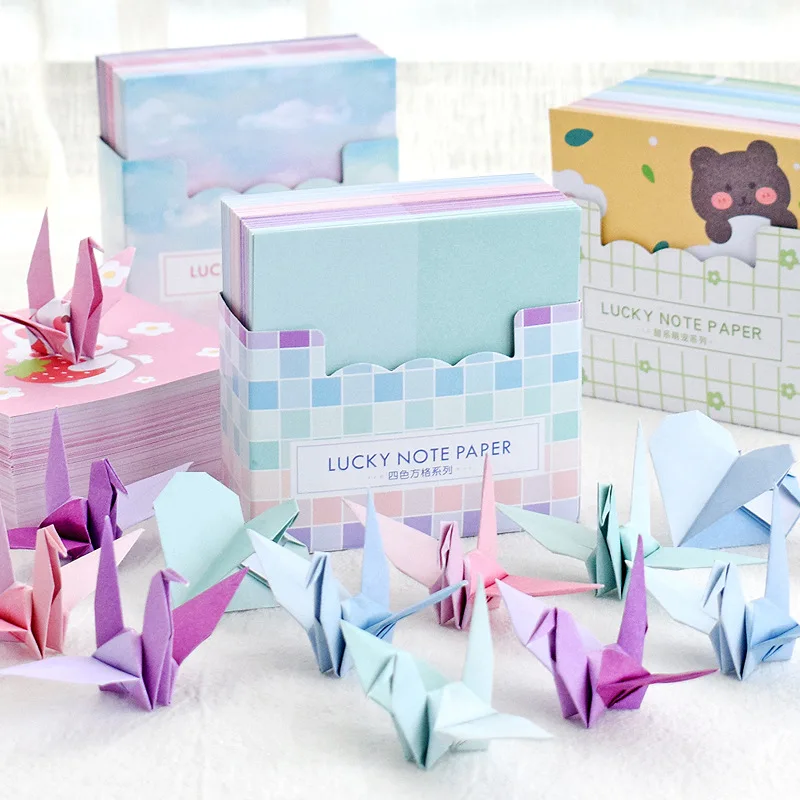 400pcs Mixed color square lattice origami small fresh kindergarten handmade paper DIY thousand paper crane color paper wholesale