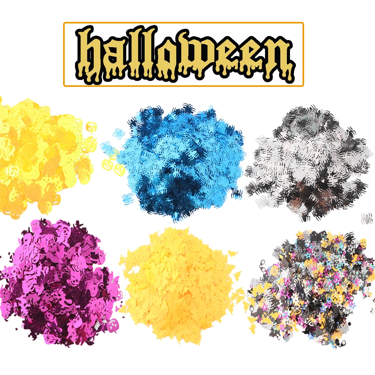 NOQ Halloween Nail Art Glitter Sequins3D Holographic Skull Spider Pumpkin Bat Ghost Witch Confetti DIY Nail Art Party Multicolor