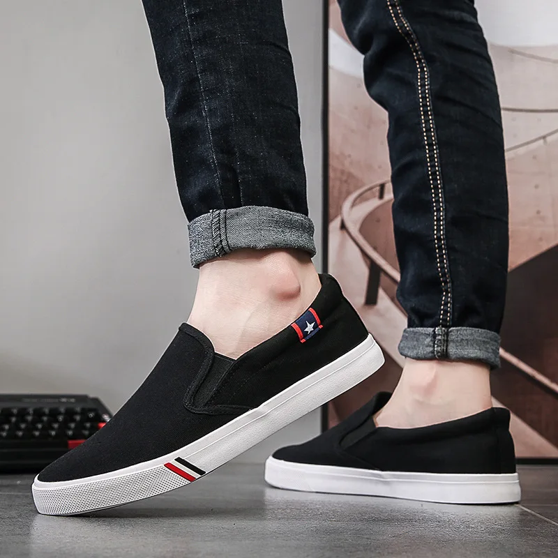 2021 Spring and Autumn New Men's Shoes, Extra-large Canvas Shoes, One-pedal Loafers, Korean Style Trendy Students' Wild Shoes