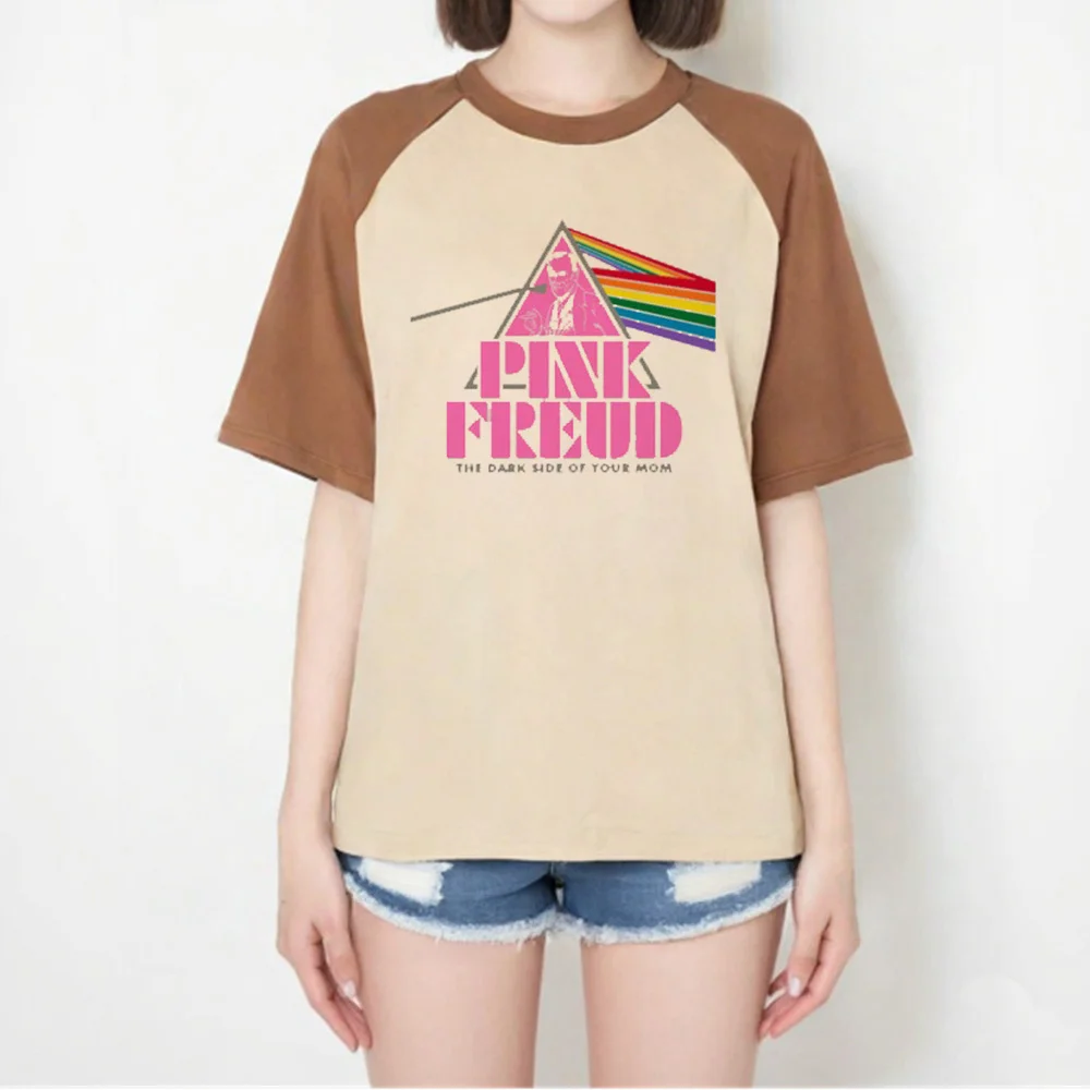 Pink Freud t shirt female hip hop University korean clothes Y2k kawaii top tees hip hop Graphic Breathable Psychedelic women