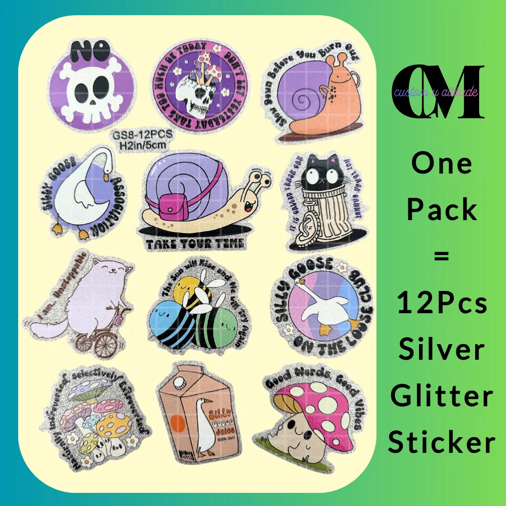 

12pcs Animal Daily Affirmation Self-Adhesive Gold Silver Glitter UV Sticker Waterproof Decals For Cup Notebook Gift DIY Decor
