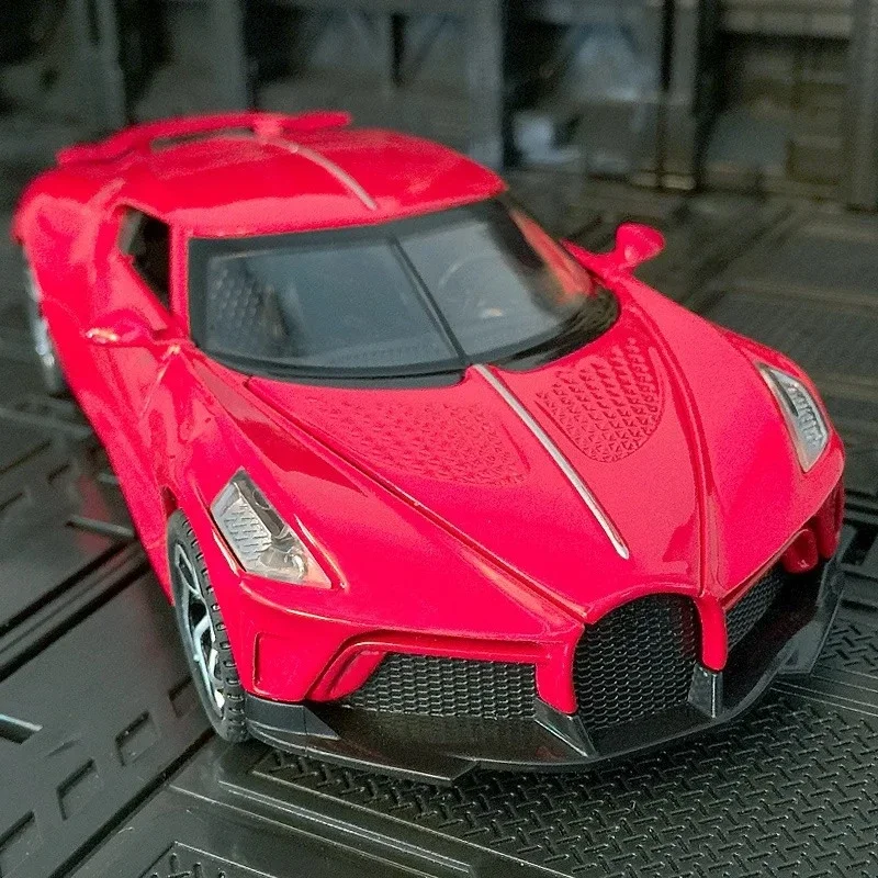 Para 1:32 bugatti la voiture noire carro esportivo liga diecast simulação modelo de metal som & luz puxar para trás brinquedo coleção crianças brinquedos