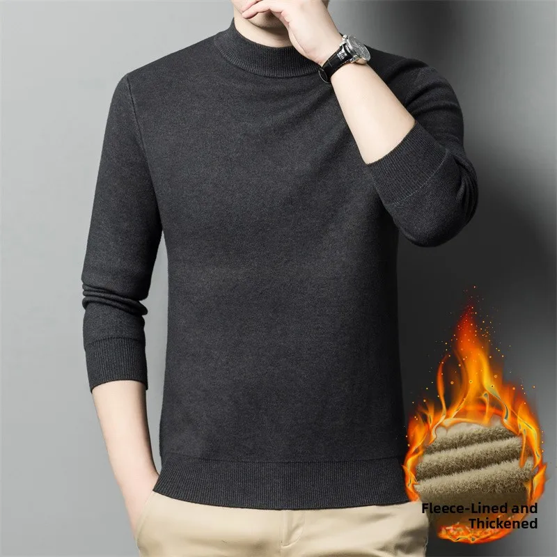 

Мужской утепленный вязаный свитер с высоким воротником для осени и зимы, приталенный, теплый, из тонкой шерсти