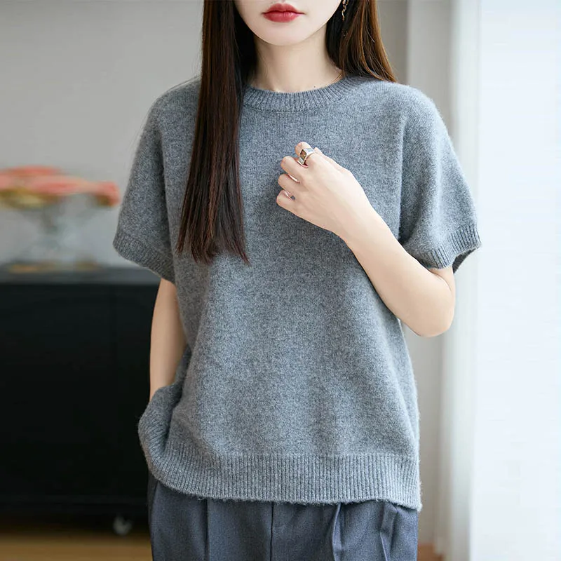 100% Wool O-Neck Loose Knitted Vest Autumn Winter Women's Sleeveless Big Size Sweater Vest Comfortable Casual Female Waistcoat