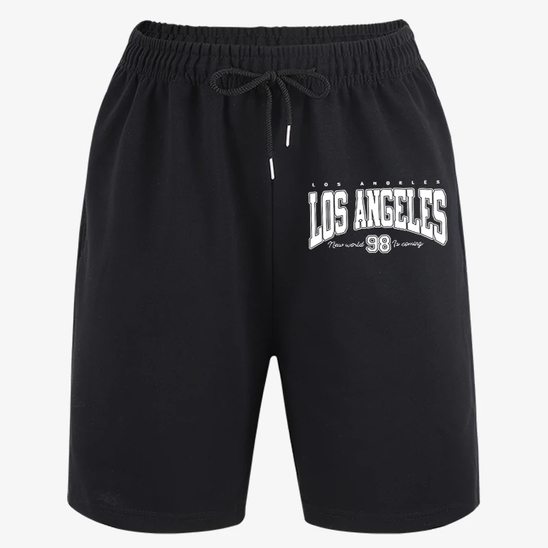 

Летние брюки оверсайз с принтом Los Angeles New World Is Coming, мужские классические спортивные штаны с завязками, модные короткие штаны для фитнеса