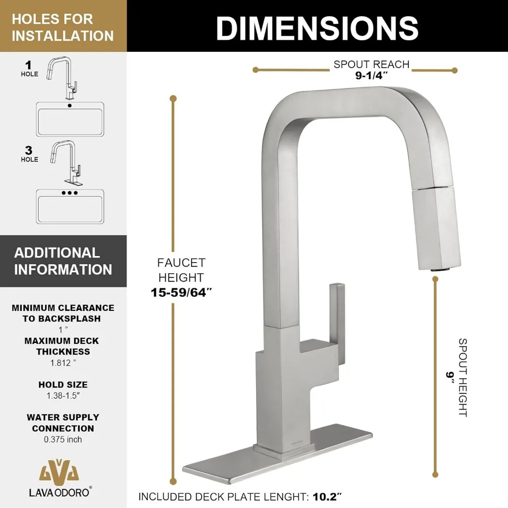 Ausziehbarer Küchenarmatur mit einem Griff und gebürstetem Nickel-Finish von Lava Odoro