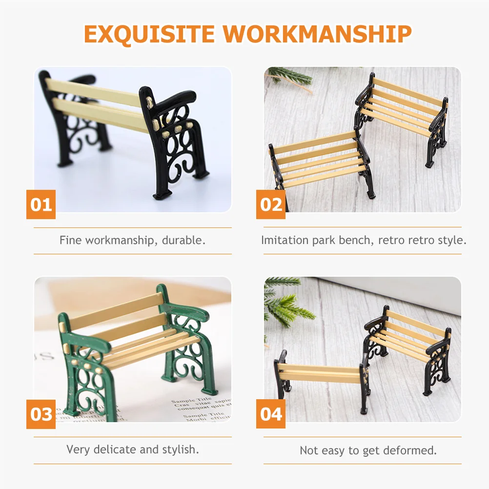 2 個ミニベンチハウスレトロスタイル模造公園庭ミニチュア子供の遊びの装飾ギフト合金モデル家具