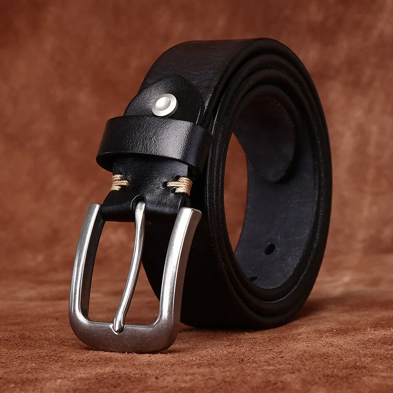 希少極太トップレイヤー牛革ベルトメンズ本革ステンレスバックルウォッシュドレトロシンプルカジュアルベルト
