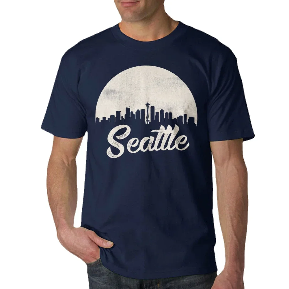 

Retro Seattle Cityscape Silhouette Graphic T-Shirt Cotton O-Neck Short Sleeve Mens T Shirt New Size S-3XL
