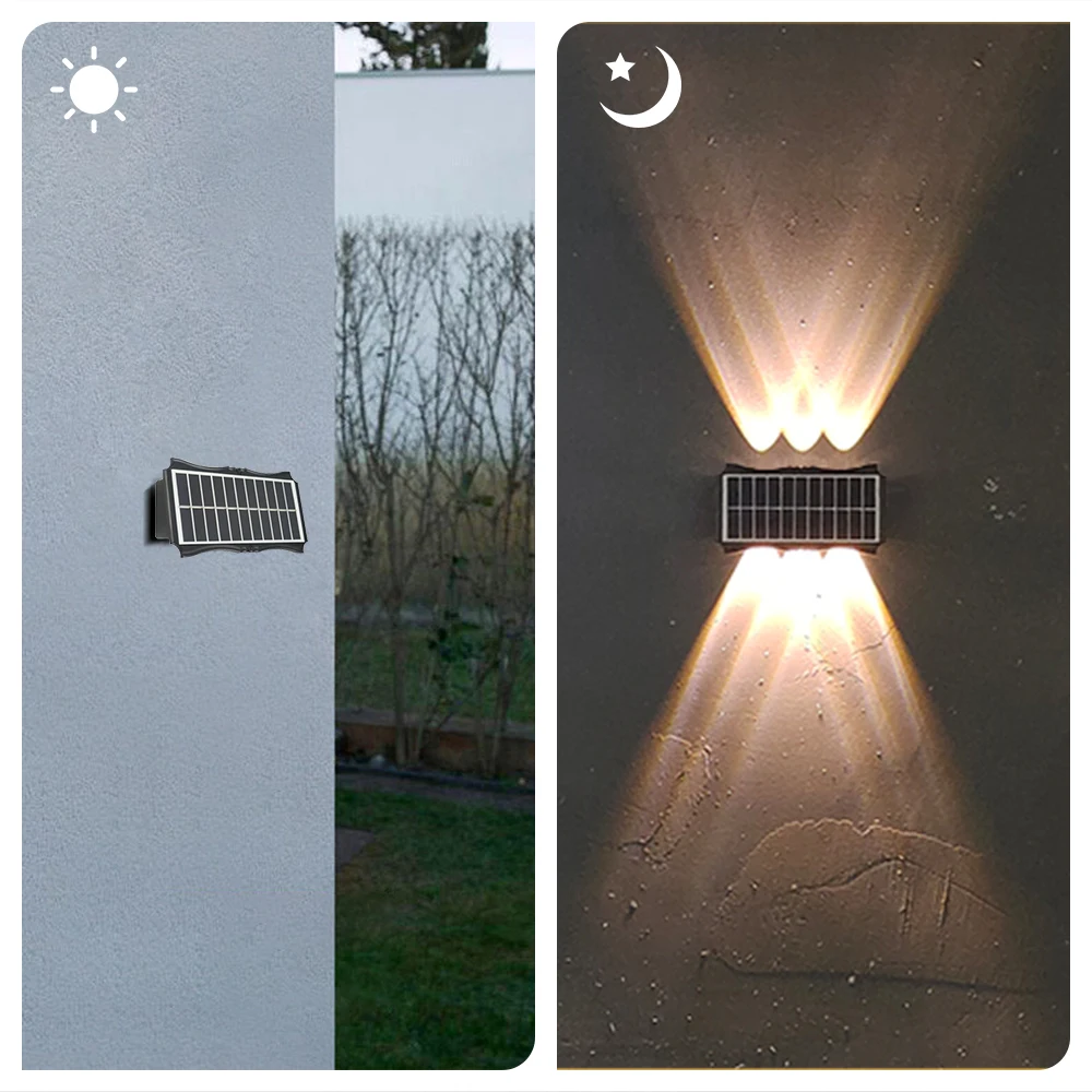 Luces solares superbrillantes para exteriores, lámparas de pared impermeables para valla de jardín, decoración del hogar, 6LED, blanco cálido