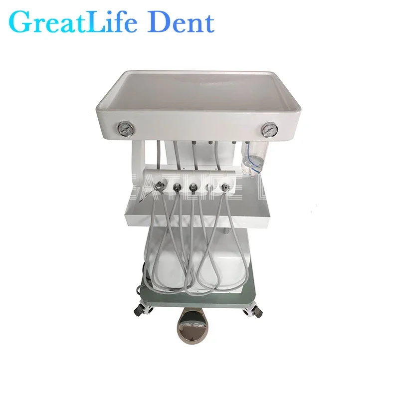 GreatLife Dent 550W Portable Dental Turbine Delivery Unit Air Compressor Suction System 6Hole with Handpiece Ultrasonic Scaler