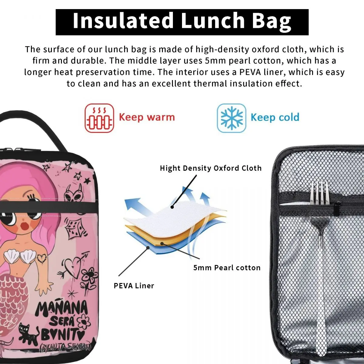 Karol G Mermaid Insulated Lunch Bags contenitore per alimenti contenitore termico portatile per il pranzo per Picnic