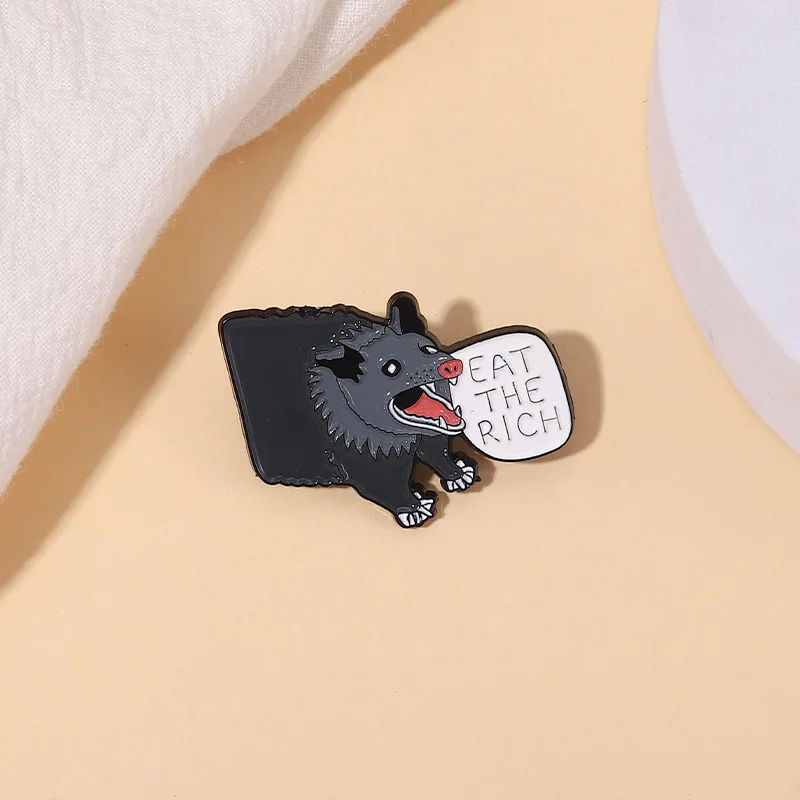 Possum Enamel Pins Custom Eat The Rich Brooches Lapel Badges Animal Fun Quotes Jewelry Creative Gifts for Friends Drop Shipping