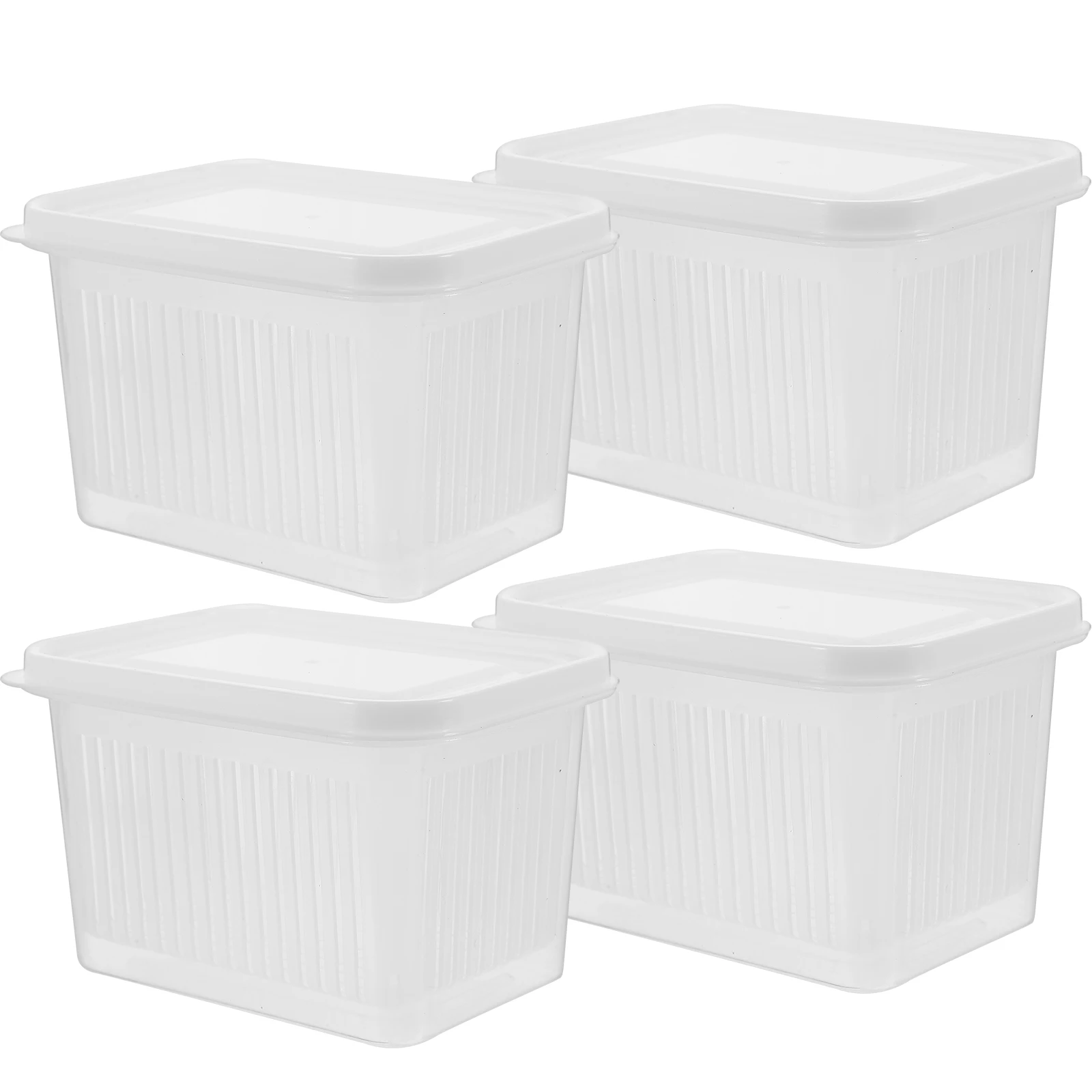 

4 Pcs White Food Preservation Boxes Crisper Containers Fridge Vegetable Organizer Sealed Storage Fruit Herb Keeper Refrigerator