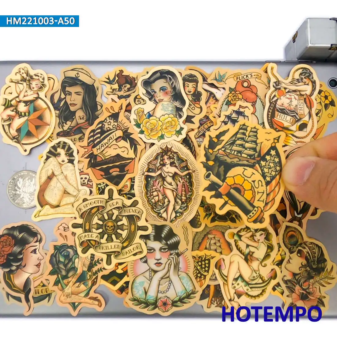 50PCS Sailor Girls Tattoo Stickers Nostalgia Retro Fashion Funny Decals for Laptop Skateboard Bike Motorcycle Car Phone Sticker