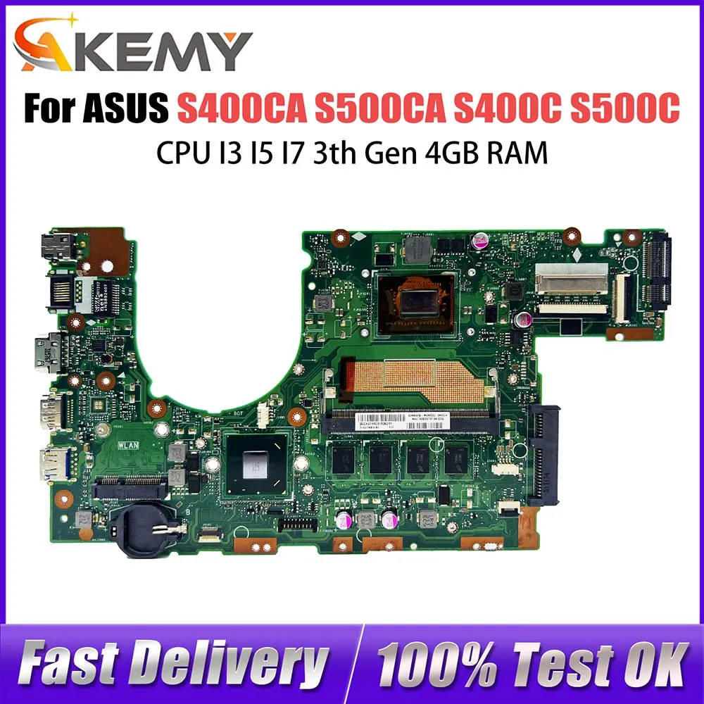 

S400CA Notebook Mainboard For ASUS S500CA S400C S500C S400 S500 Laptop Motherboard With CPU I3 I5 I7 3th Gen 4GB RAM