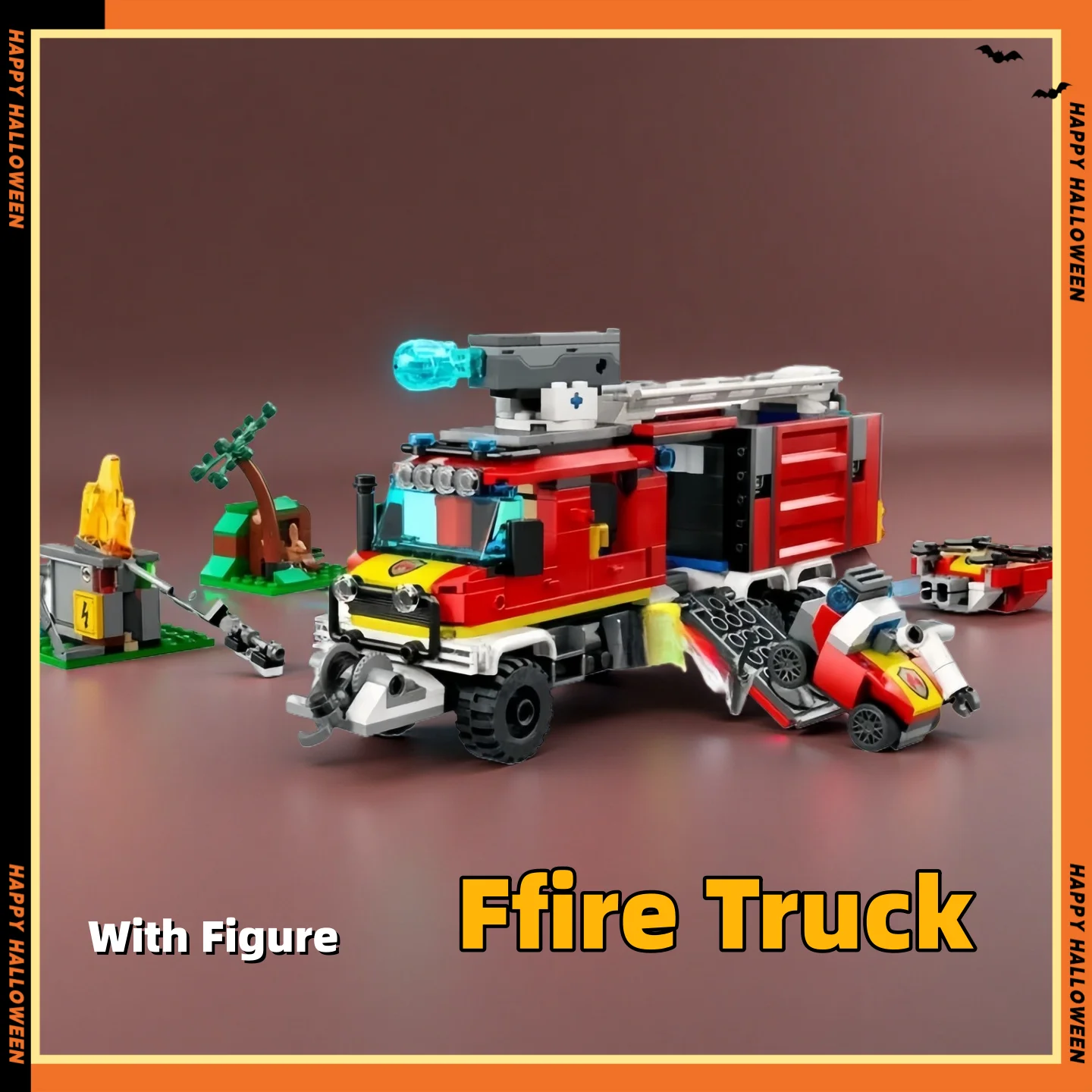 

Compatible MOC Sets City Series Building Blocks Fire Command Truck Firefighter Car Fireman Children's Brick Toys Gift