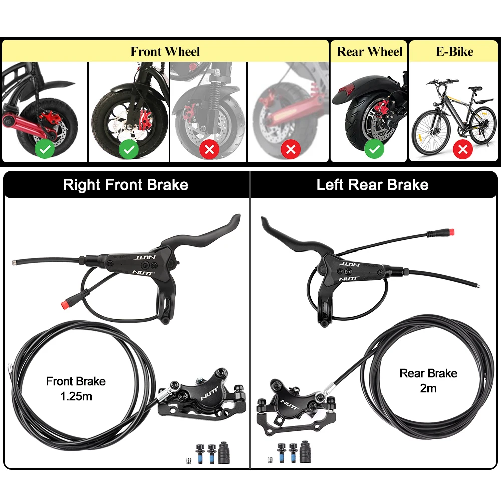 NUTT Electric Scooter Hydraulic Disc Brake 140 160 180mm Power-Off line Wire With HS1 Rotor FOR Zero 10X 11X  KUGOO G1 E-scooter