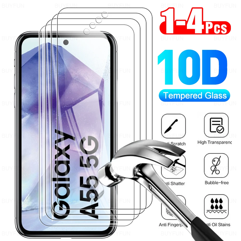 1-4Pcs Tempered Glass For Samsung Galaxy A55 A35 A25 5G A15 4G A05 A05s Protective Film Samson Sumsung A 55 55A Screen Protector