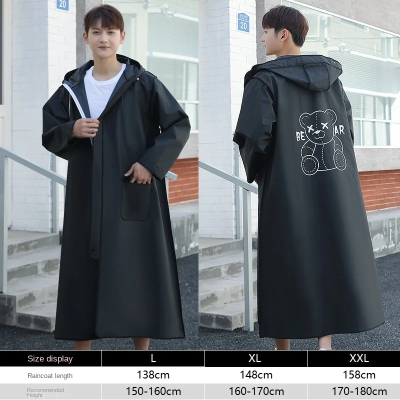 EVA Chaopai Korean Version Raincoat For Men, Long Bike, Battery Car, Reflective Bear, Outdoor Travel Raincoat For Women