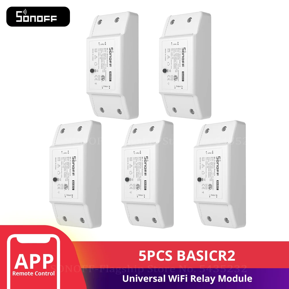 5PCS SONOFF BASICR2 WiFi Smart Relay DIY Home Switch Controller Timer Universal Module Support Alexa Google Home