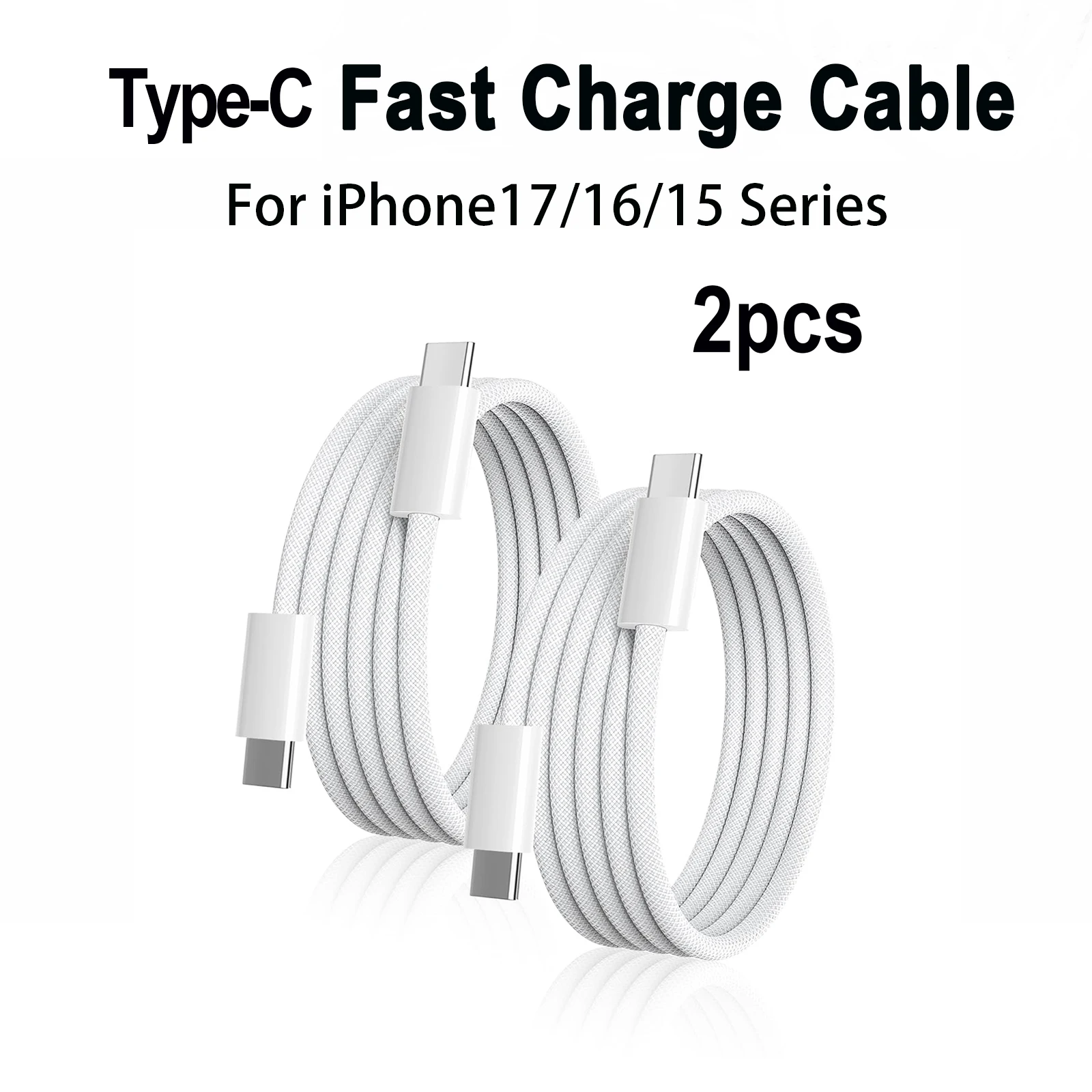 2pcs Type C Fast Charging Braided Cable for IPhone16/15 Pro Max, iPad Pro, Macbook Air Max PD60W, Android and Other USB-C Device