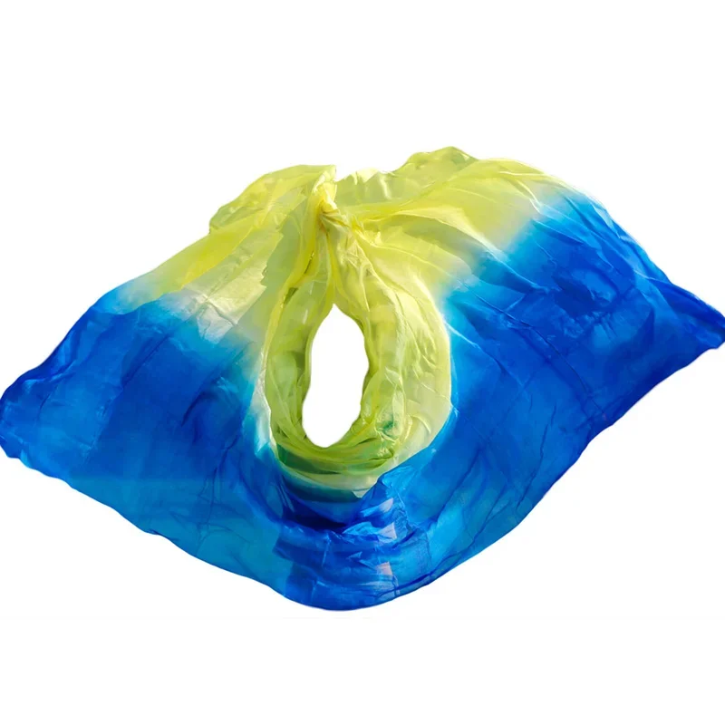 100% soie danse du ventre voile danse du ventre châle écharpe bleu Royal + jaune danse du ventre pratique Performance voiles de soie 250/270*114 cm